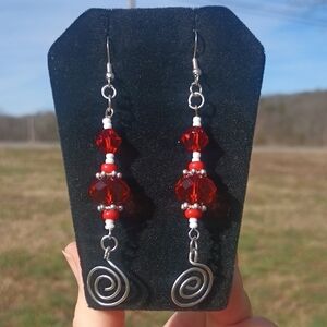 Handcrafted Red Spiral Earrings